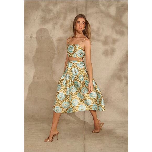 NWT 1. STATE Sketched Floral Print Crop Top & A-Line Skirt SET Size XL - Picture 1 of 4